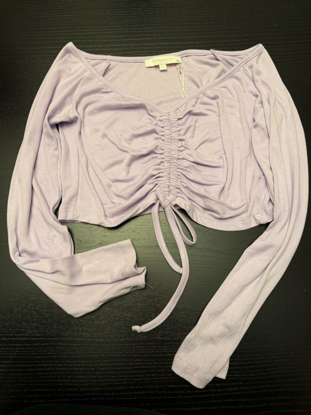 Olivaceous Lavender Ruched Tie-Front Crop Top